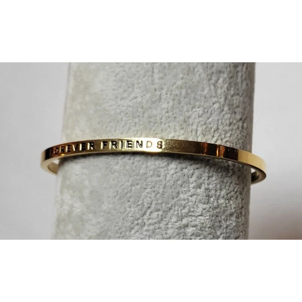 Mantraband FOREVER FRIENDS Gold Plated Thin Cuff Bracelet Minimalist Boho Twee